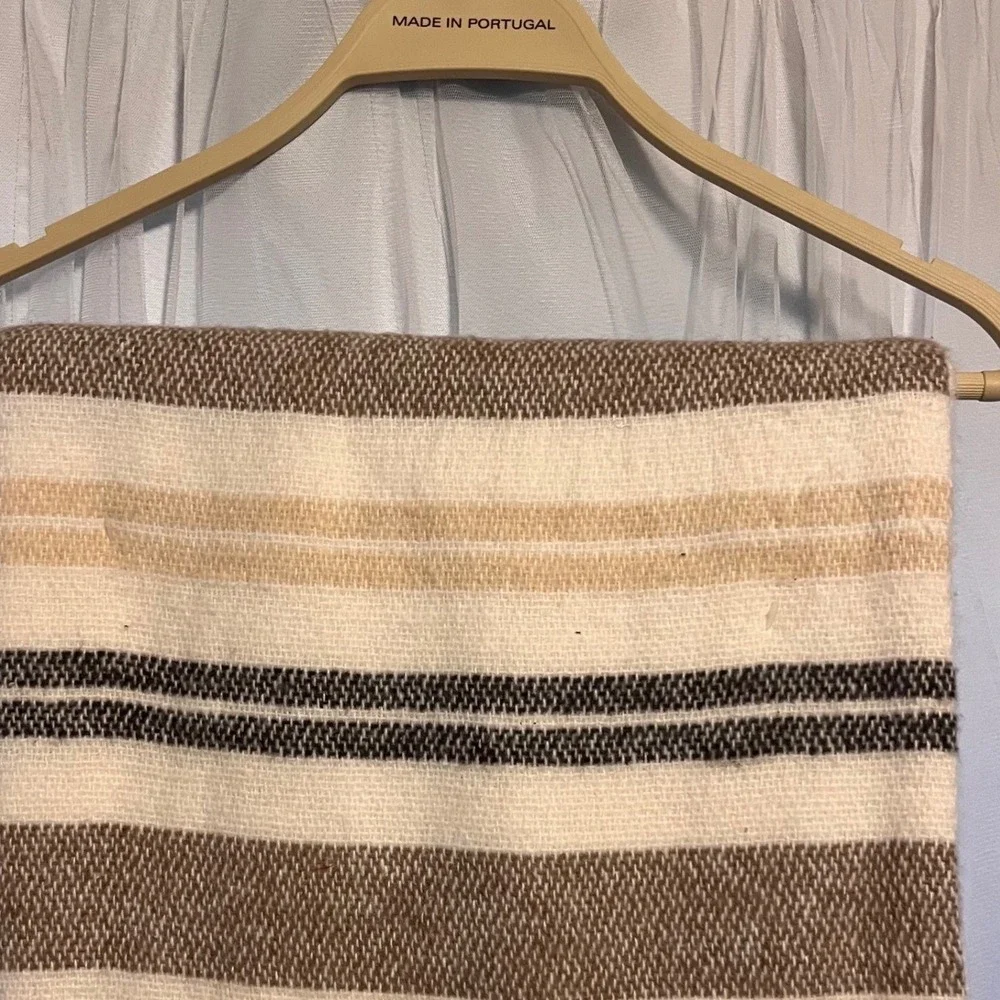 New Têxties Penedo Throw Blanket Jacquard Stripe Fringe Made in Portugal‎